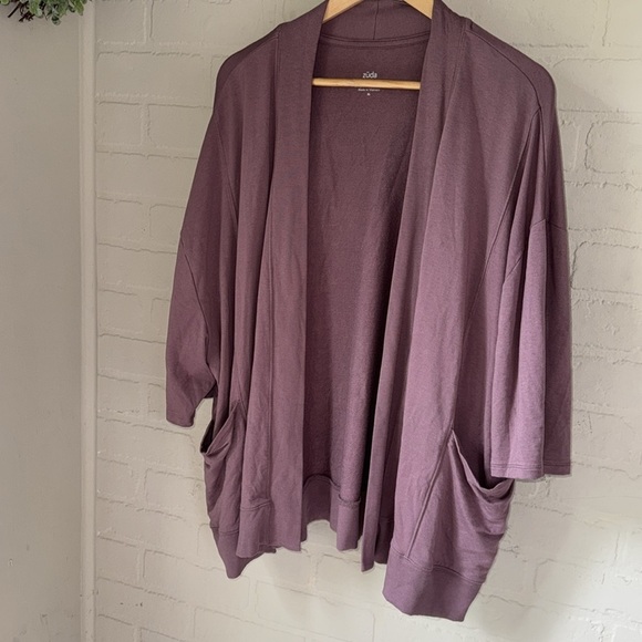 Zuda cardigan Rose Taupe Z-Knit Open Front Topper pink purple XL - Picture 2 of 4